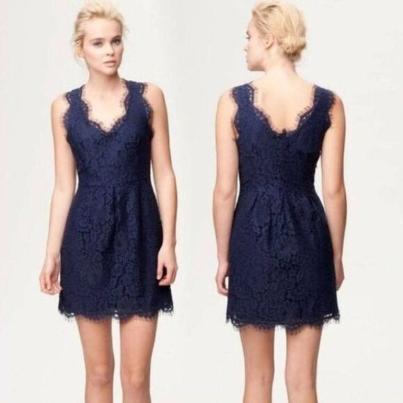 Joie Rori Scalloped Eyelet Lace Mini Cocktail Dress in Navy Blue Size Sm… - Picture 1 of 8